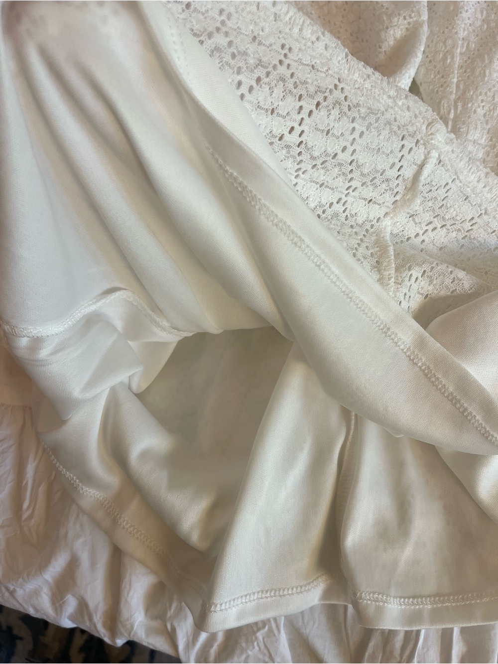 Milkmaid White Lace Mini Dress Stretchy Bow Ruffle Strap Cottagecore Coquette L - Picture 13 of 14
